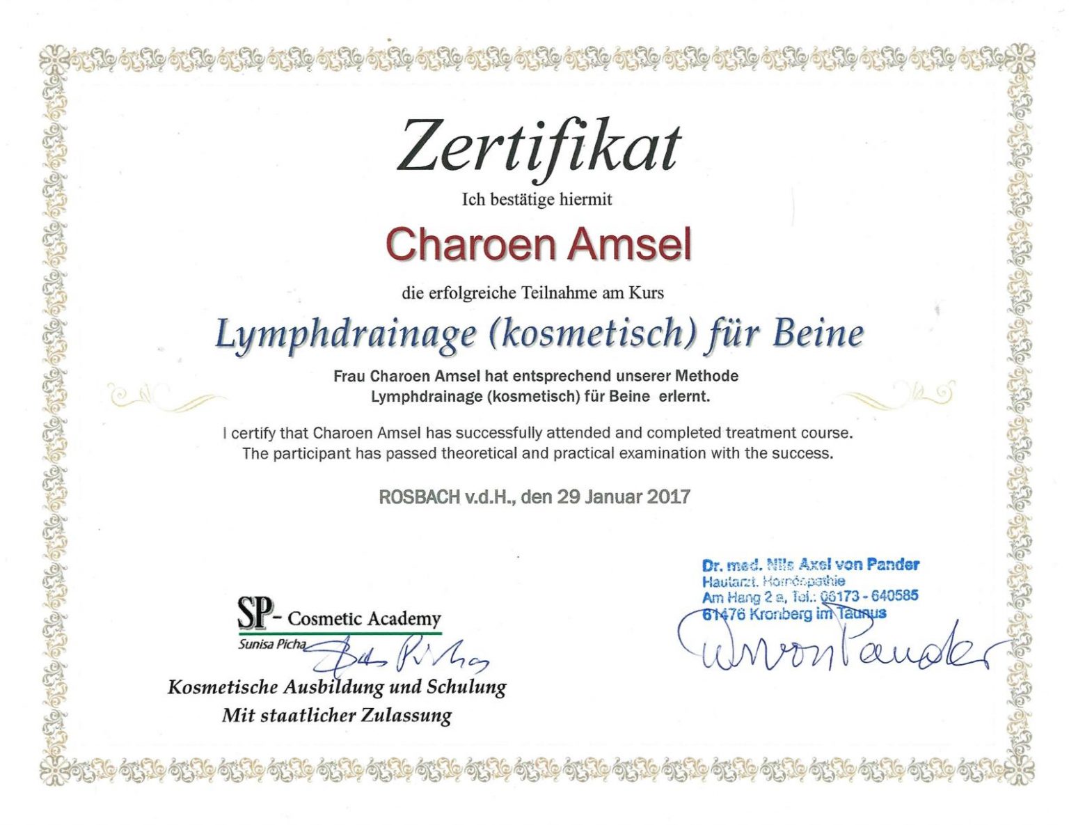 Lymphdrainage kosmetisch Zertifikat