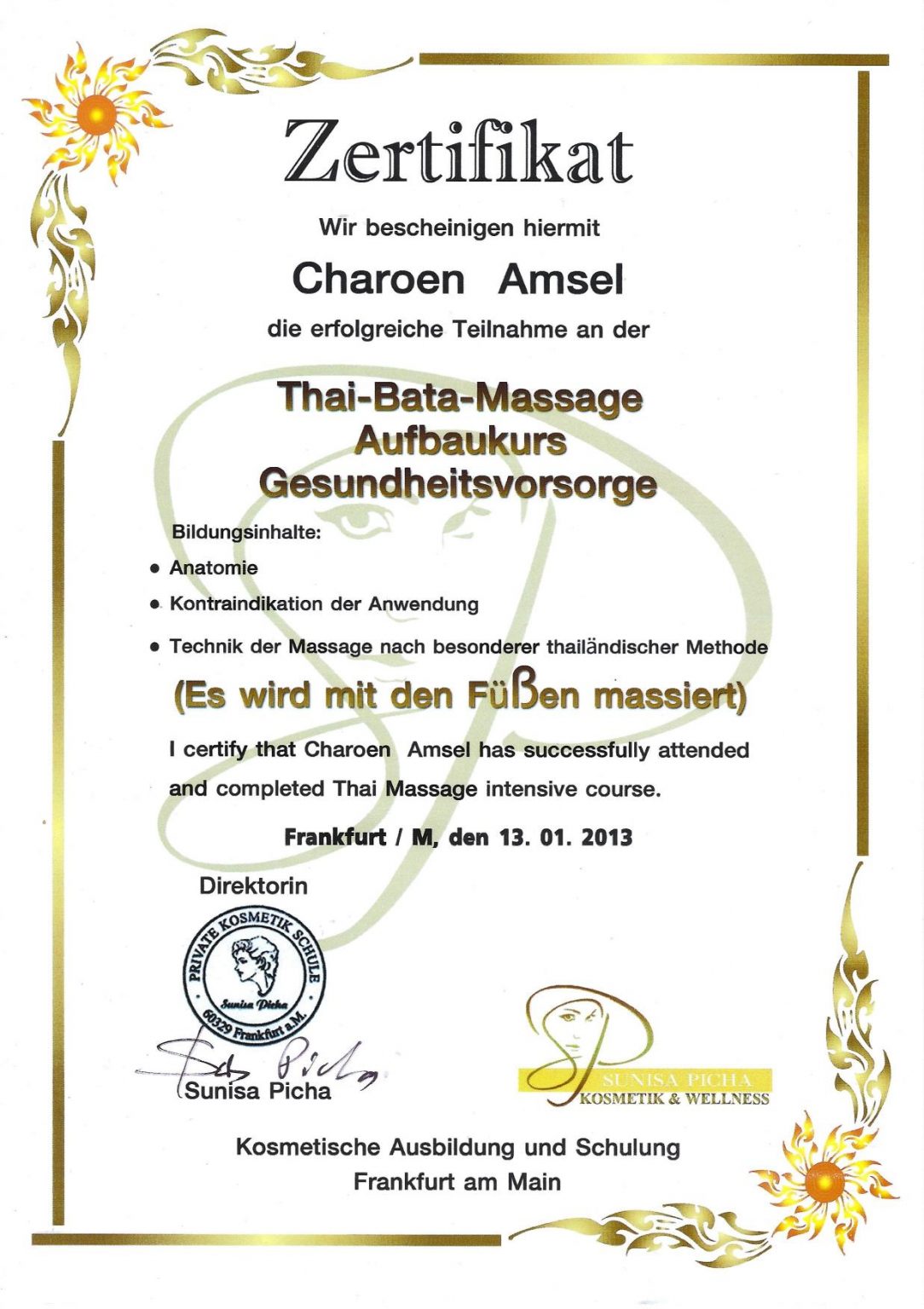 Thai Bata Massage Zertifikat